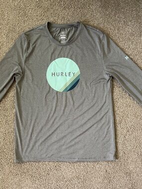 Hurley Gray Long Sleeve Tee with Mint and Teal Logo